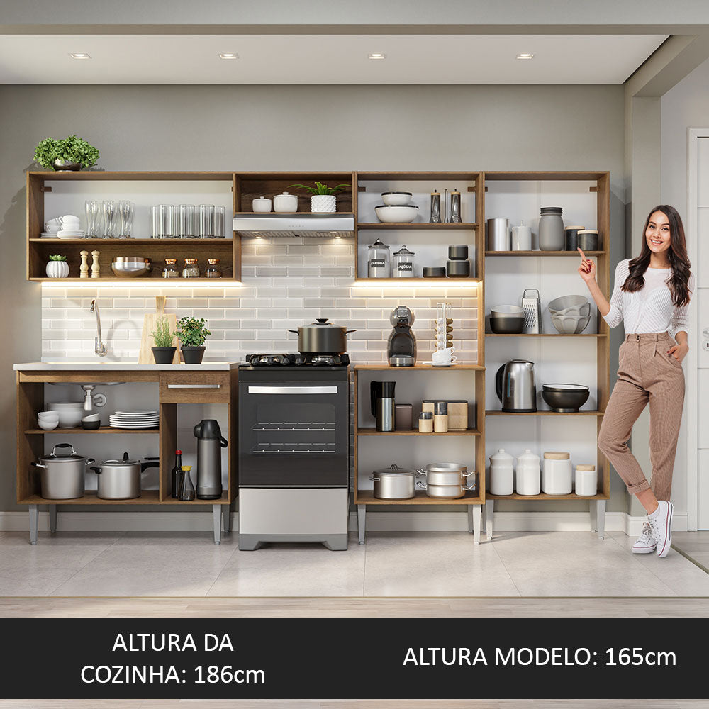 Armário de Cozinha Completa 293cm com Pia Rustic/Branco Emilly Madesa 09