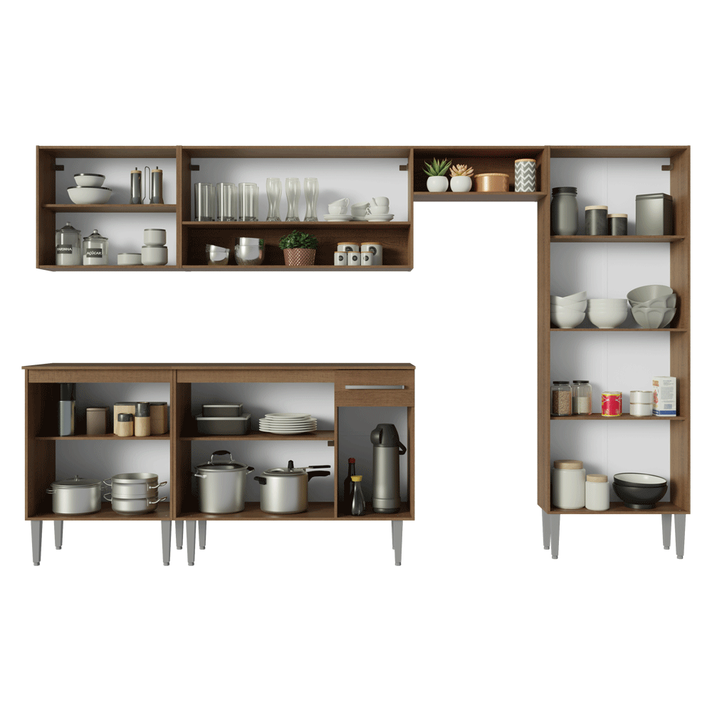 Armário de Cozinha Completa 293cm Rustic/Cinza Emilly Madesa 011