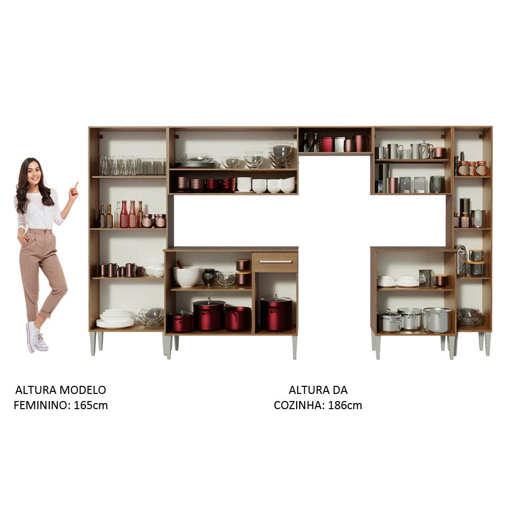 Armário de Cozinha Completa 325cm Rustic/Branco Emilly Joy Madesa 01
