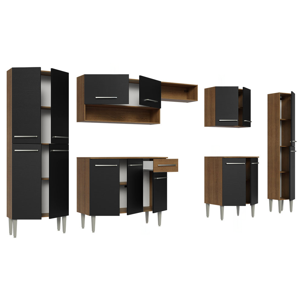 Armário de Cozinha Completa 325cm Preto/Rustic Emilly Joy Madesa