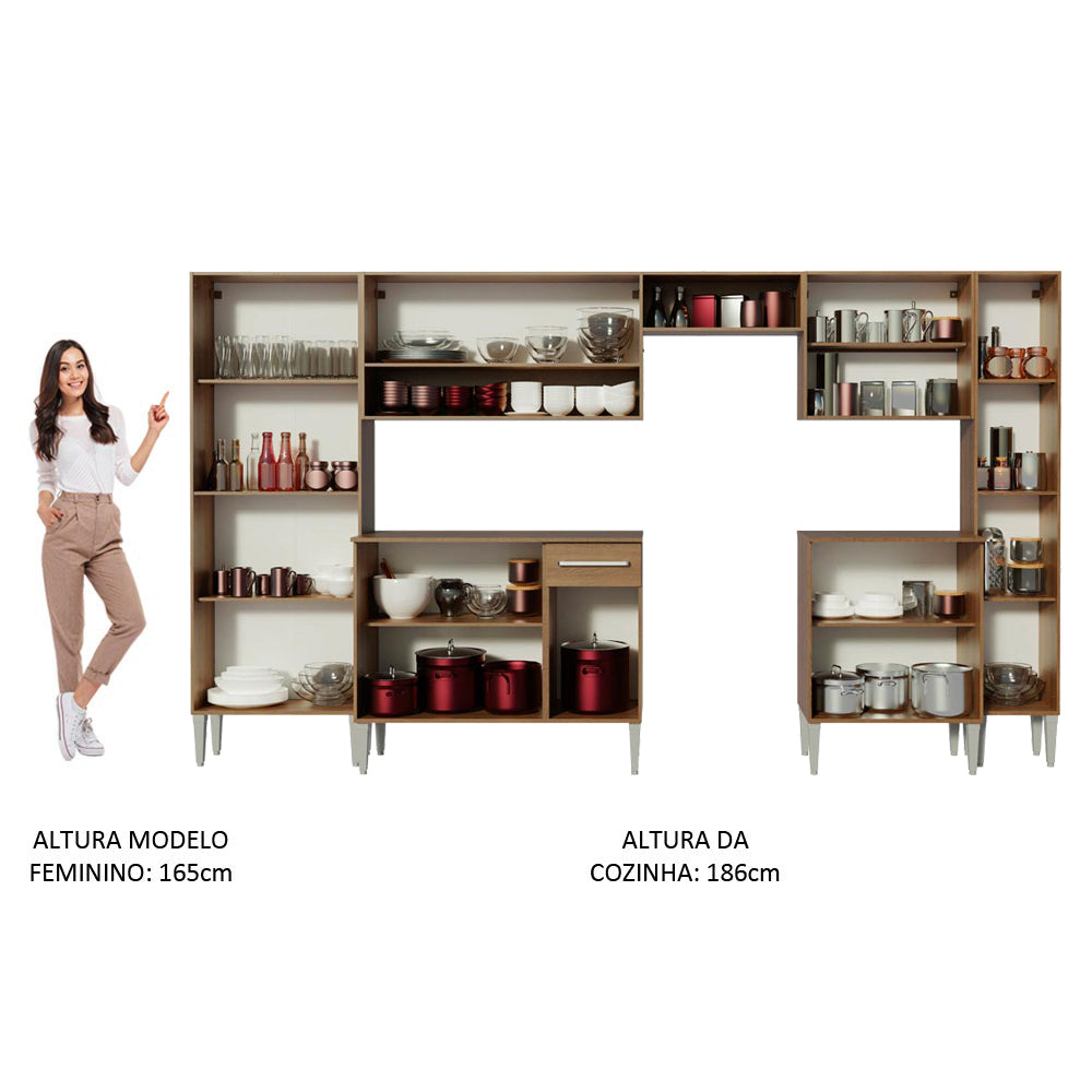 Armário de Cozinha Completa 325cm Rustic/Cinza Emilly Joy Madesa