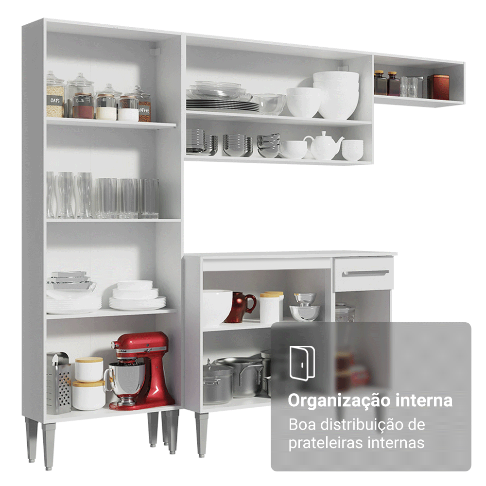 Armário de Cozinha Completa 325cm Branco Emilly Madesa 02