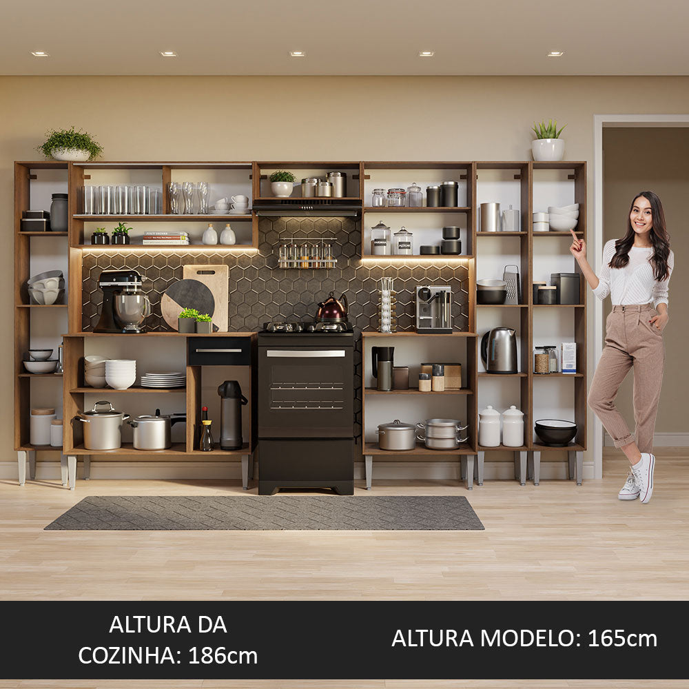 Armário de Cozinha Completa 325cm Rustic/Preto Emilly Madesa 05