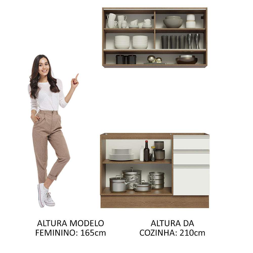 Armário de Cozinha Compacta 120cm Rustic/Branco Glamy Madesa 02