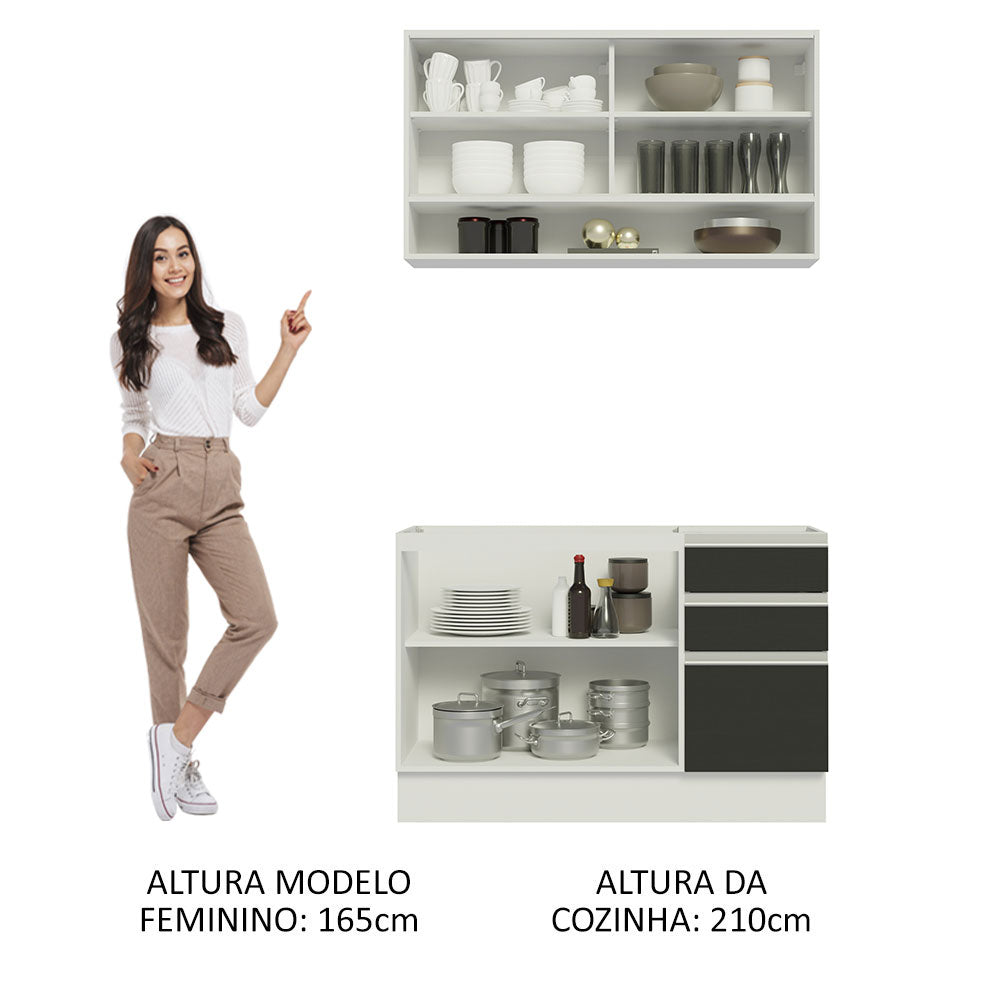 Armário de Cozinha Compacta 120cm Branco/Preto Glamy Madesa 02