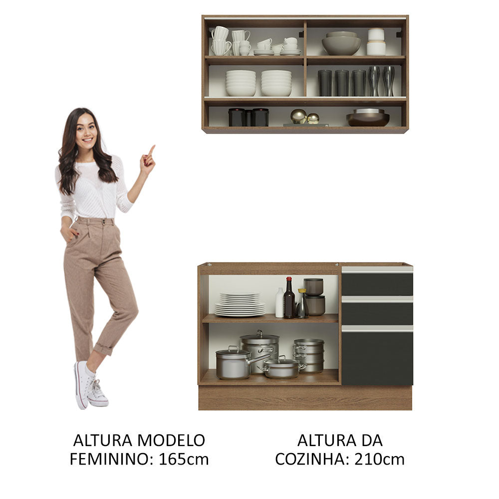 Armário de Cozinha Compacta 120cm Rustic/Preto Glamy Madesa 02