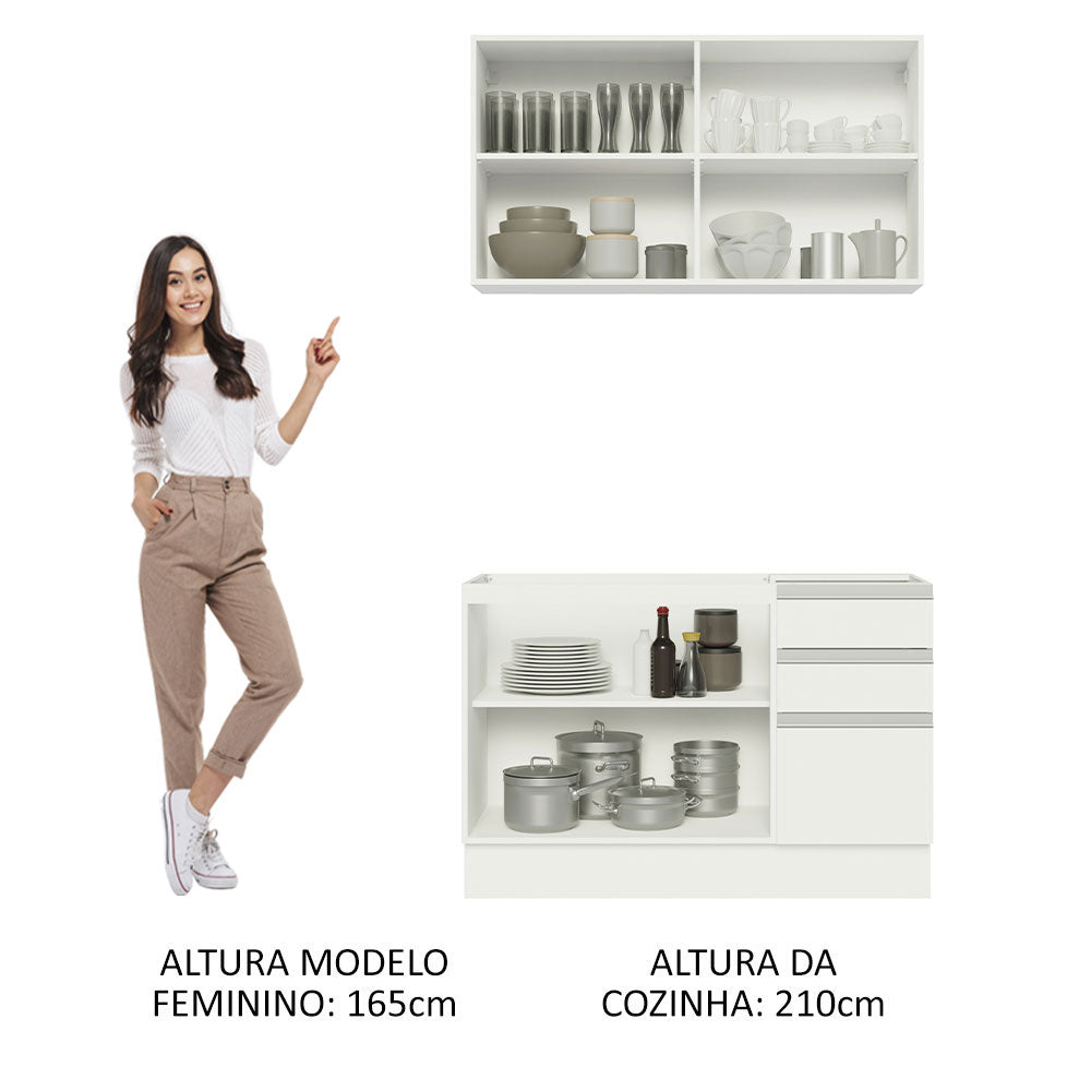 Armário de Cozinha Compacta 120cm Branco Glamy Madesa 03