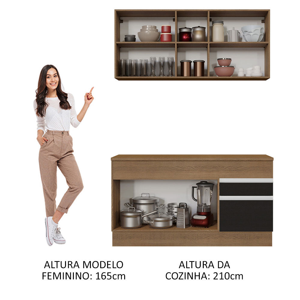 Armário de Cozinha Compacta 150cm Rustic/Preto Glamy Madesa 01