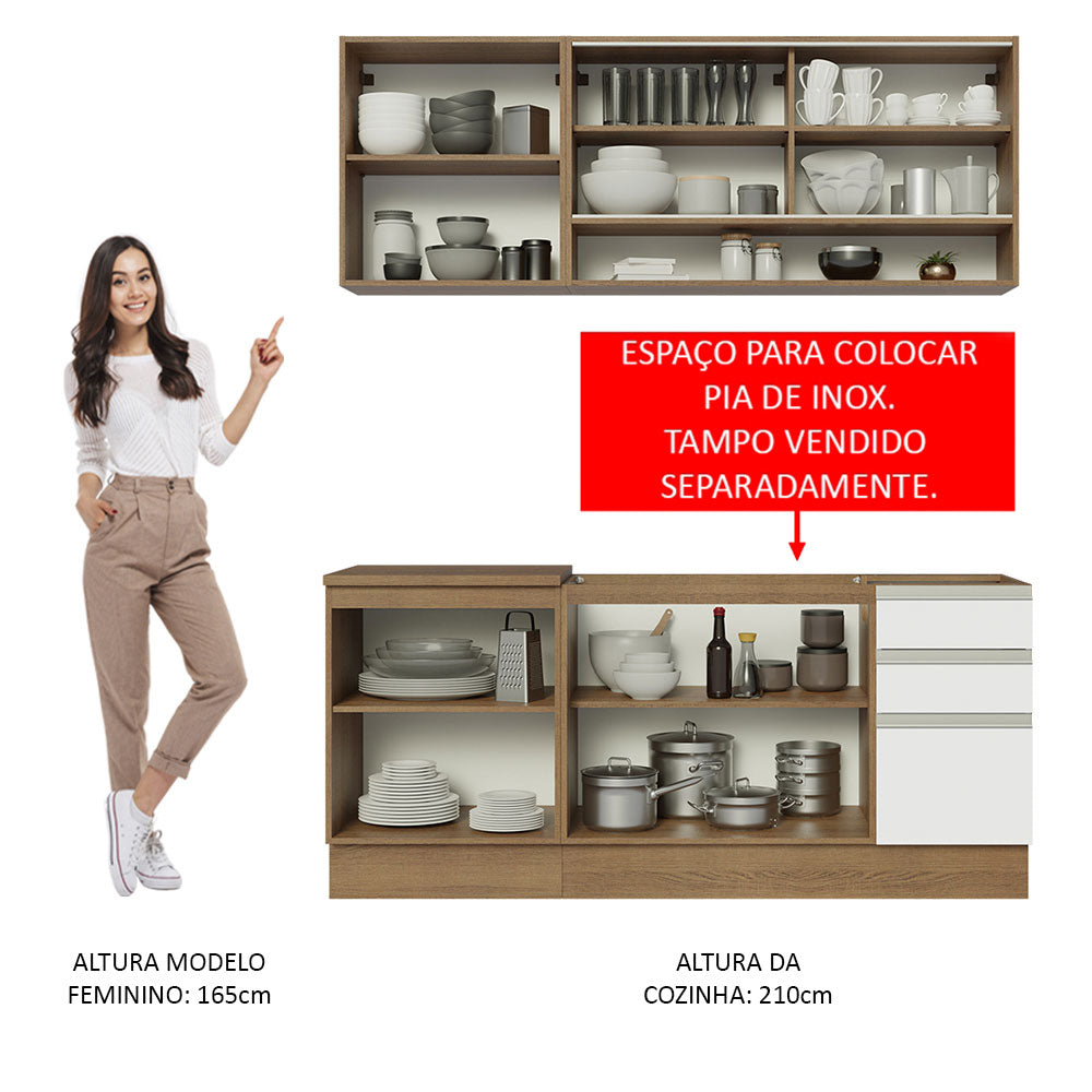 Armário de Cozinha Compacta 180cm Rustic Branco Glamy Madesa 06