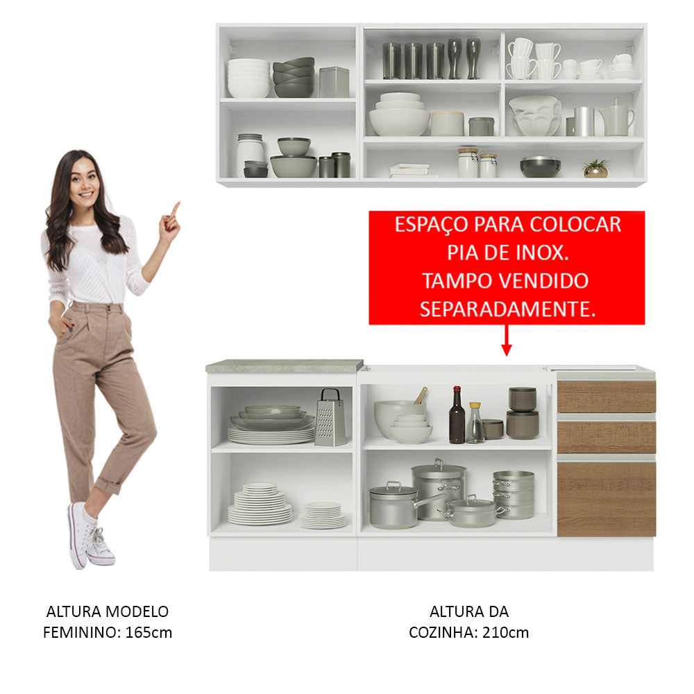 Armário de Cozinha Compacta 180cm Branco Rustic Glamy Madesa 06