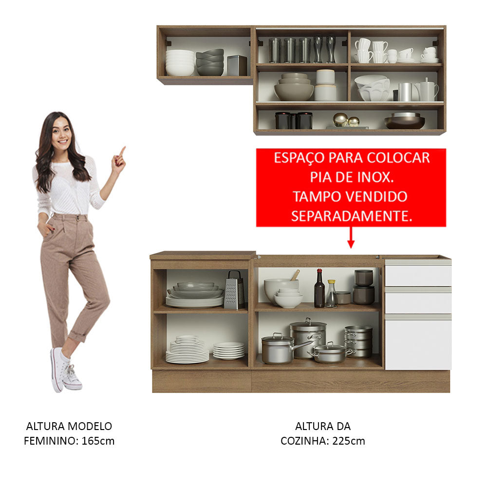 Armário de Cozinha Compacta 180cm Rustic Branco Glamy Madesa 08