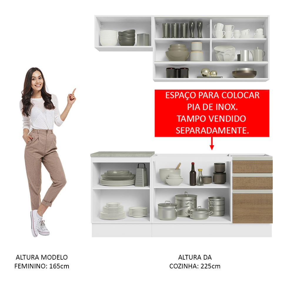 Armário de Cozinha Compacta 180cm Branco Rustic Glamy Madesa 08