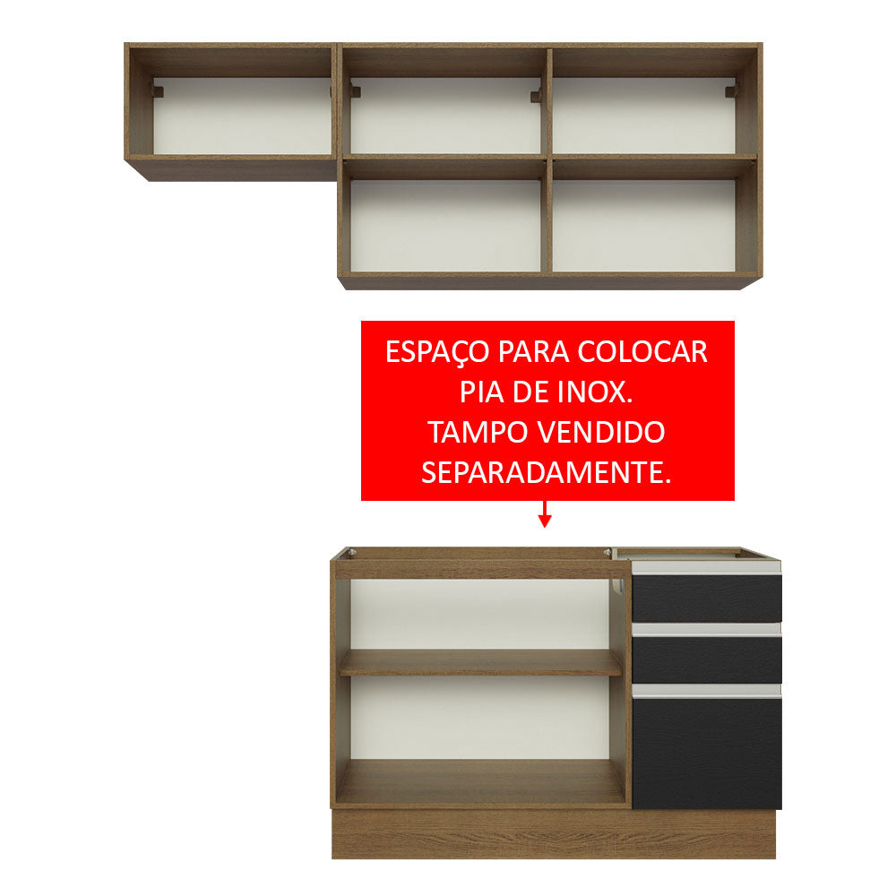 Armário de Cozinha Compacta 180cm Rustic/Preto Glamy Madesa 09