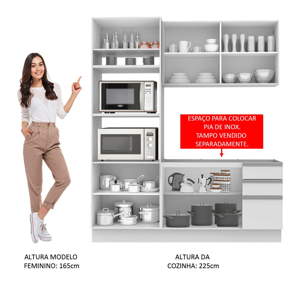 Armário de Cozinha Compacta 190cm Branco Laura Madesa 02
