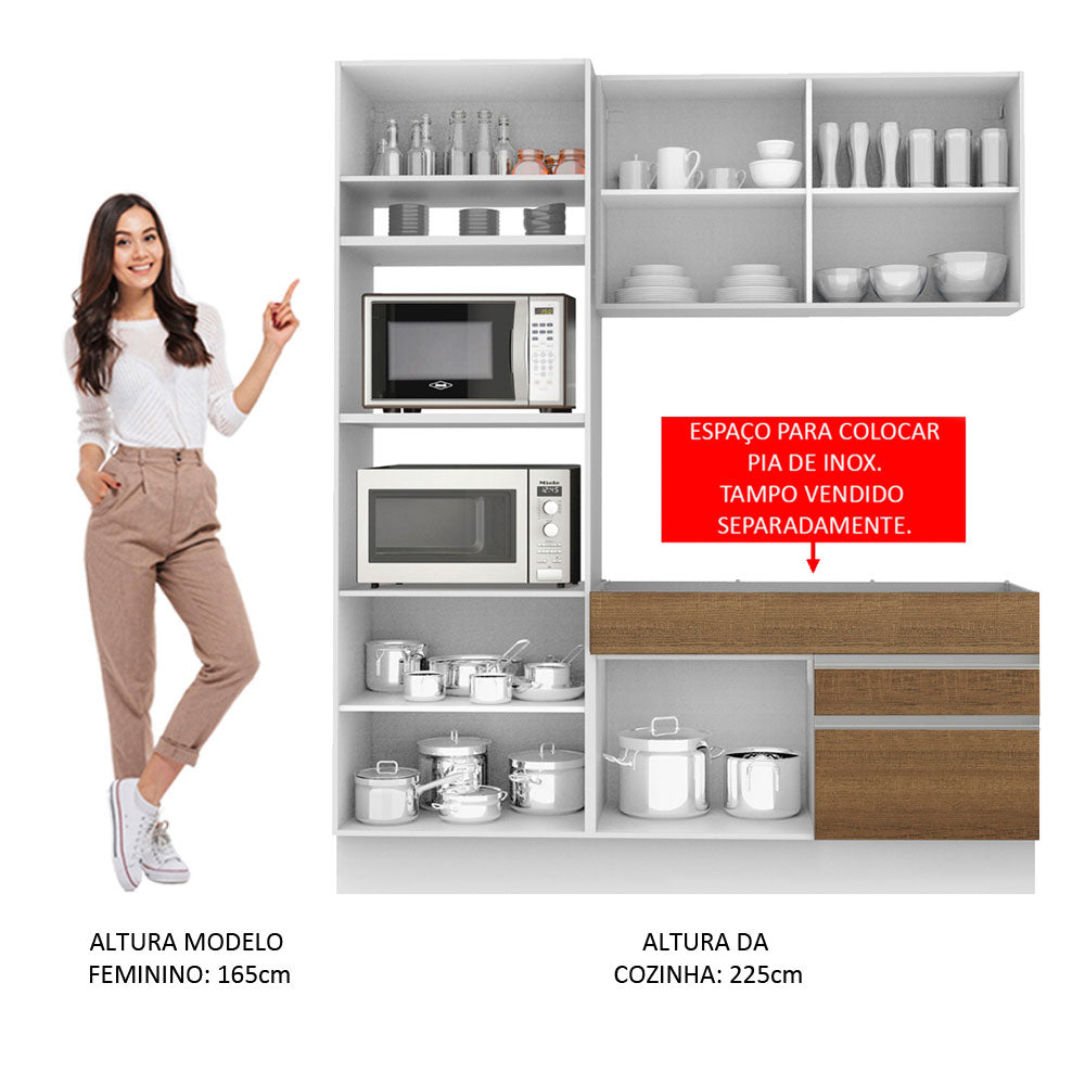 Armário de Cozinha Compacta 6 Portas 2 Gavetas (Sem Tampo e Pia) Branco/Rustic/Branco Lívia Madesa