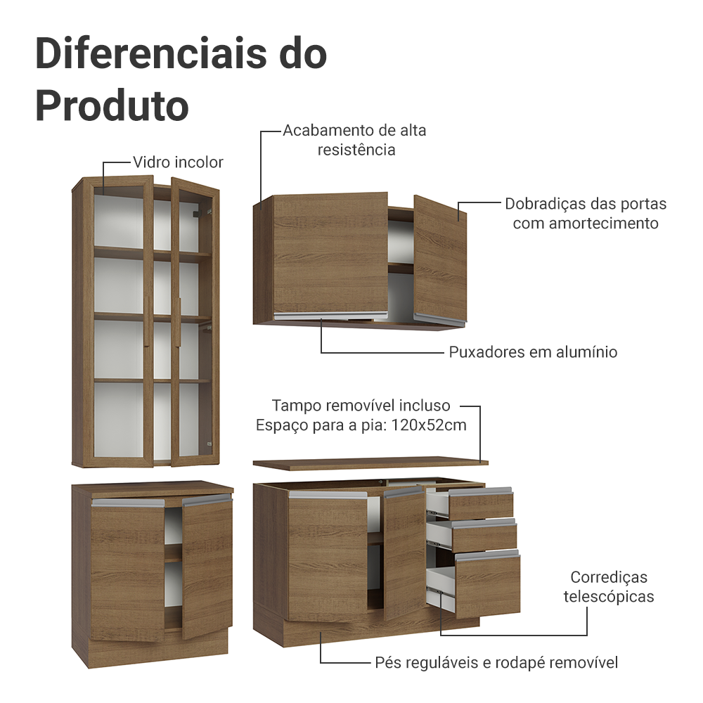 Armário de Cozinha Compacta 190cm Rustic Glamy Madesa 05