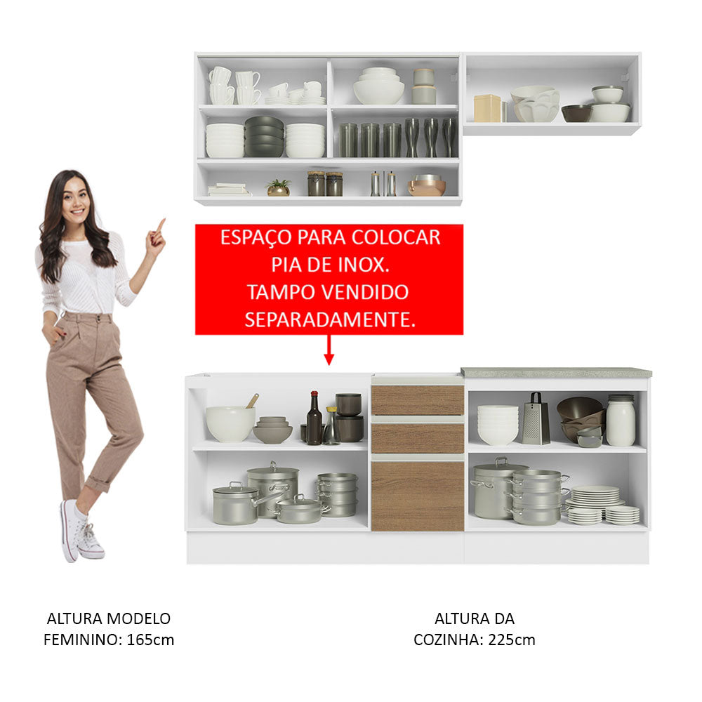 Armário de Cozinha Compacta 200cm Branco Rustic Glamy Madesa 03