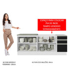 Kit com 2 Balcões de Cozinha Madesa Glamy 4 Portas 3 Gavetas (Sem Tampo e Pia) Branco/Preto Branco/Preto