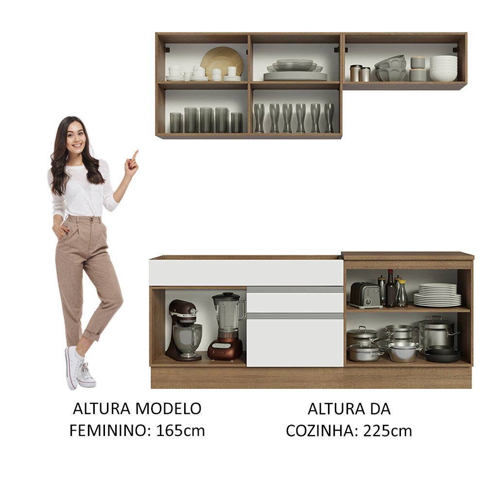 Armário de Cozinha Compacta 200cm Rustic/Branco Glamy Madesa 07