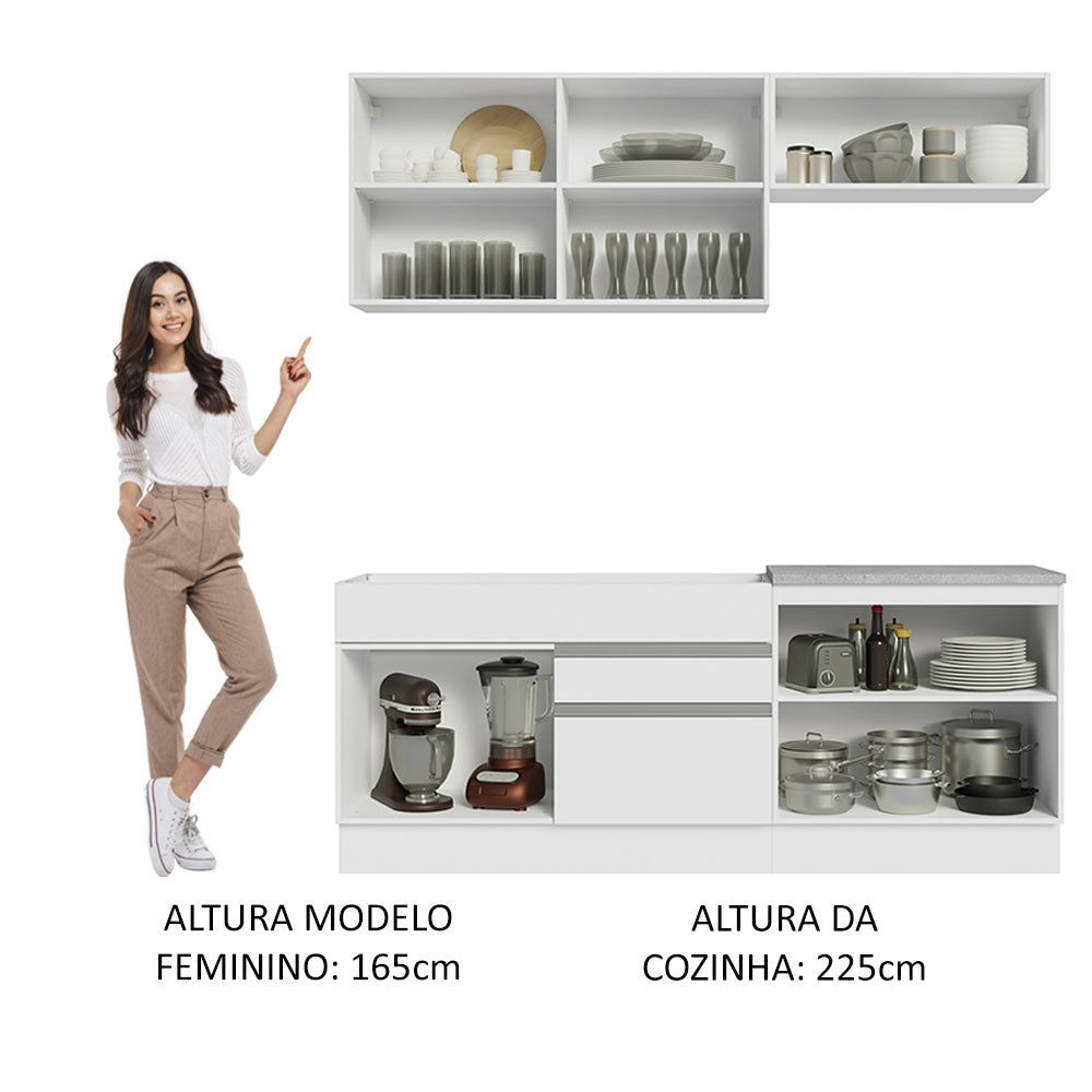 Armário de Cozinha Compacta 200cm Branco/Crema Glamy Madesa 07