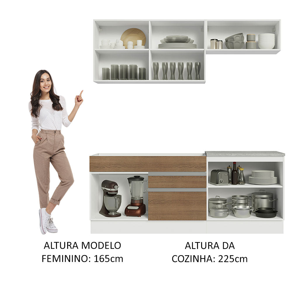 Armário de Cozinha Compacta 200cm Branco/Rustic/Crema Glamy Madesa 07