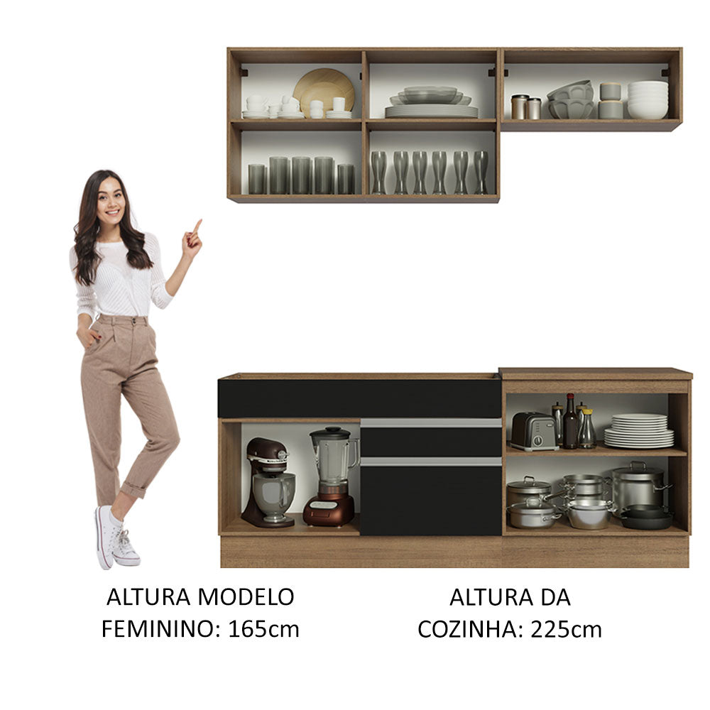 Armário de Cozinha Compacta 200cm Rustic/Preto/Crema Glamy Madesa 07