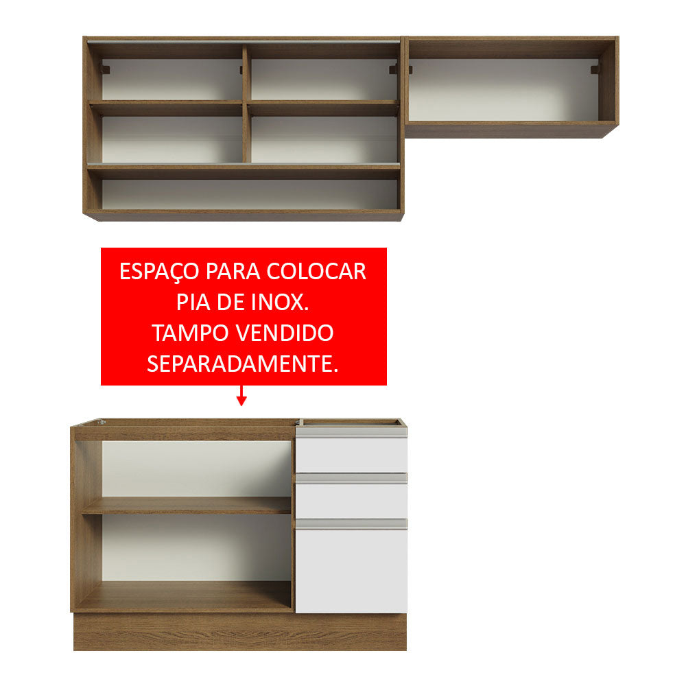 Armário de Cozinha Compacta 200cm Rustic/Branco Glamy Madesa 08