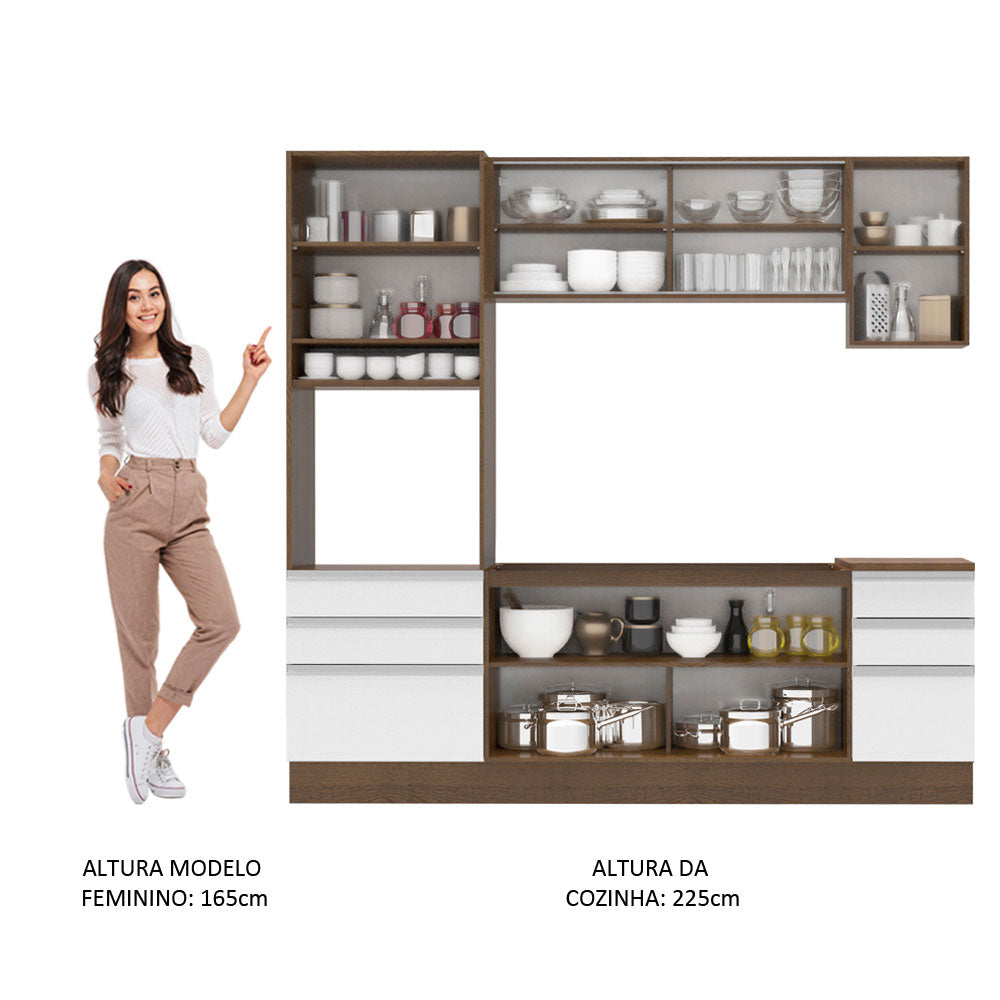 Armário de Cozinha Completa 220cm Rustic/Branco Glamy Madesa 01