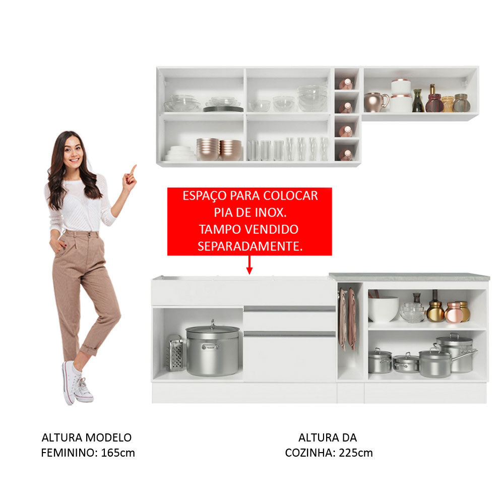 Armário de Cozinha Completa 220cm Branco Parma Madesa 02