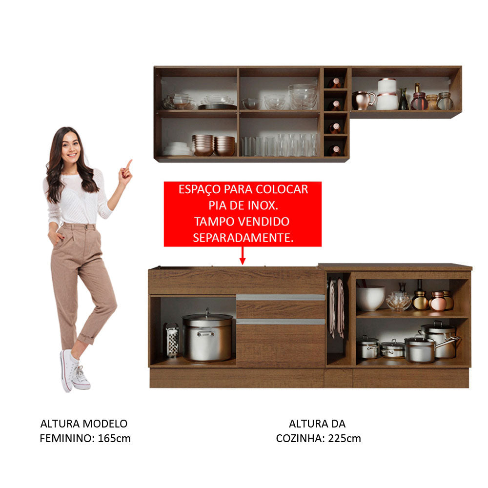 Armário de Cozinha Completa 220cm Rustic/Rustic/Crema Parma Madesa 02