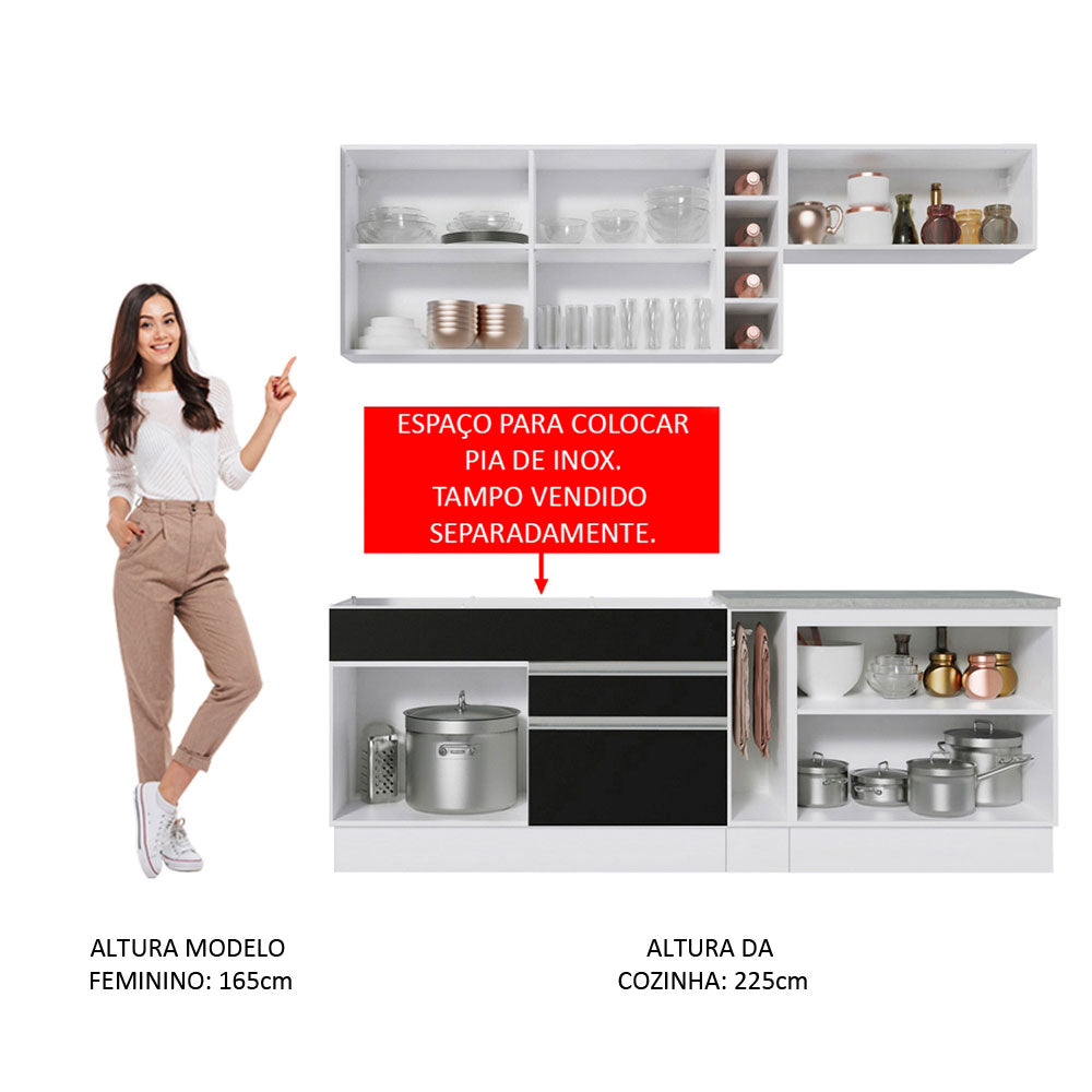 Armário de Cozinha Completa 220cm Branco/Preto Parma Madesa 03