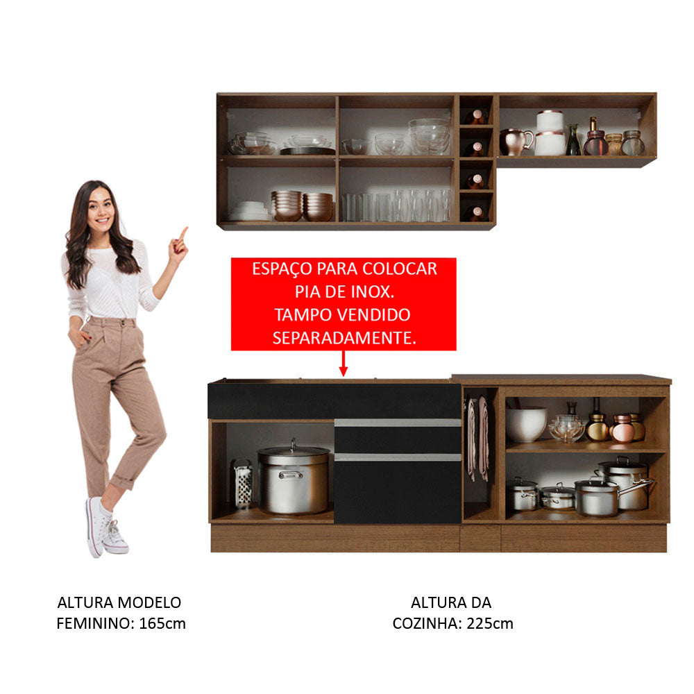 Armário de Cozinha Completa 220cm Rustic/Preto Parma Madesa 03