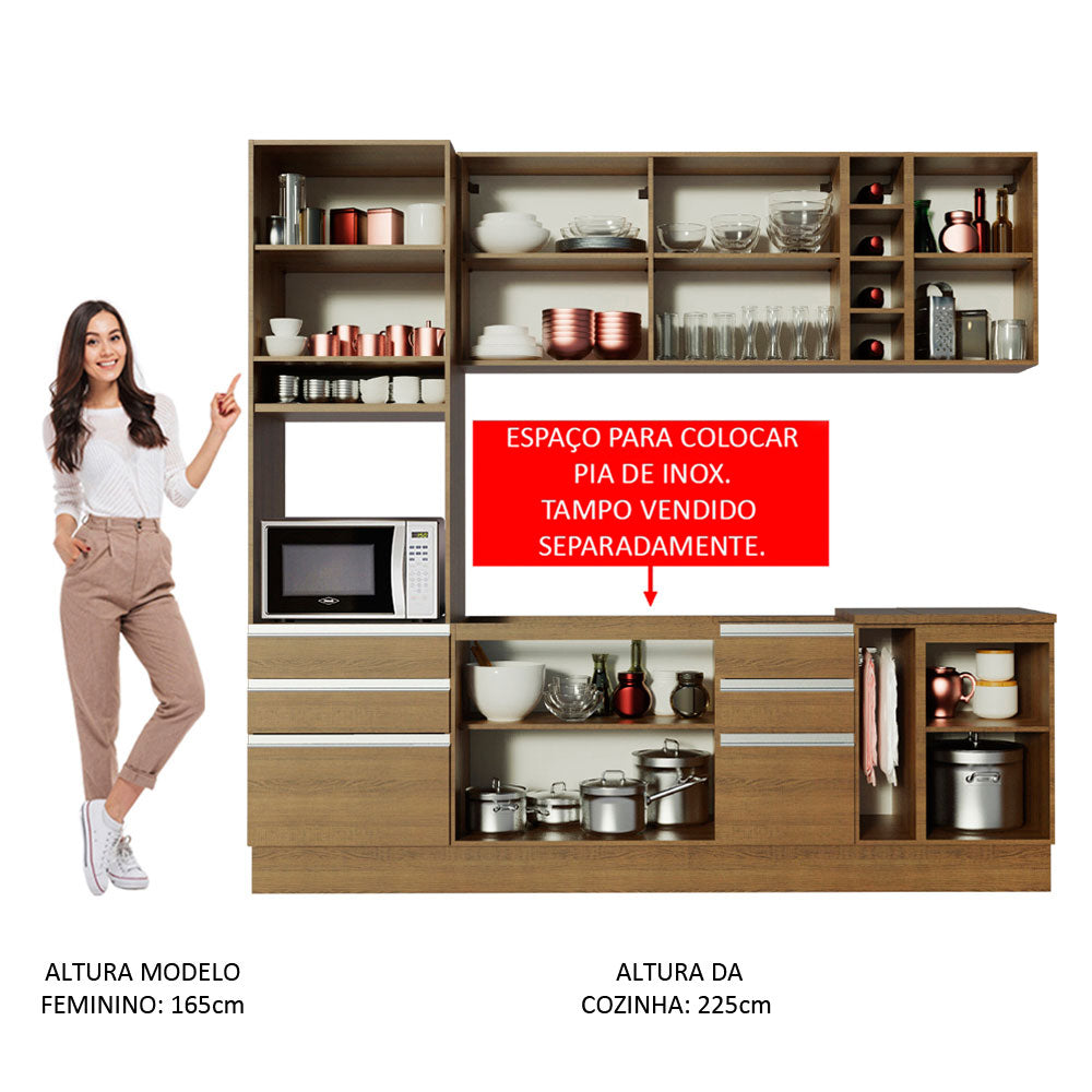 Armário de Cozinha Completa 240cm Rustic Lazio Madesa 02