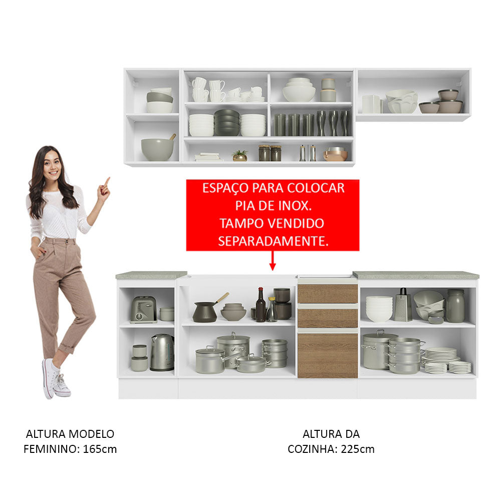 Armário de Cozinha Completa 240cm Branco Rustic Glamy Madesa 03