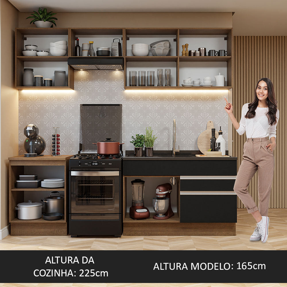 Armário de Cozinha Completa 240cm Rustic/Preto Glamy Madesa 08
