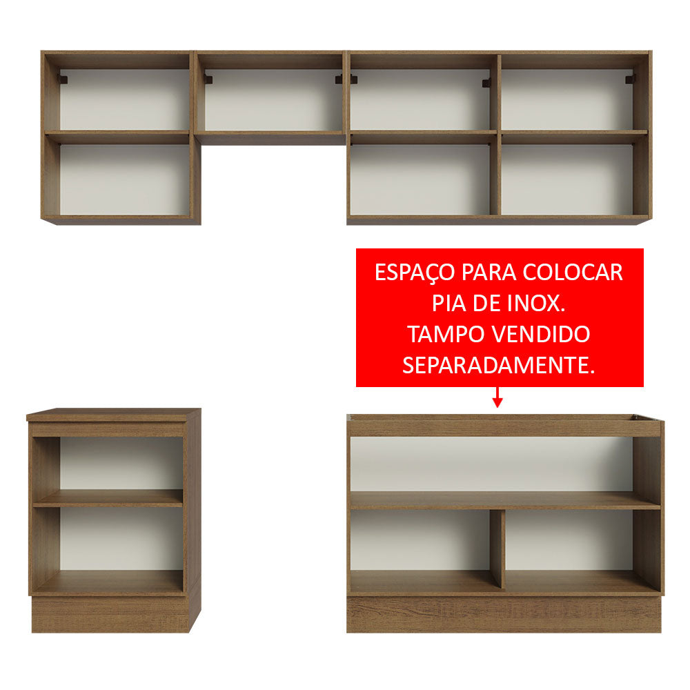 Armário de Cozinha Completa 240cm Rustic/Preto Glamy Madesa 09