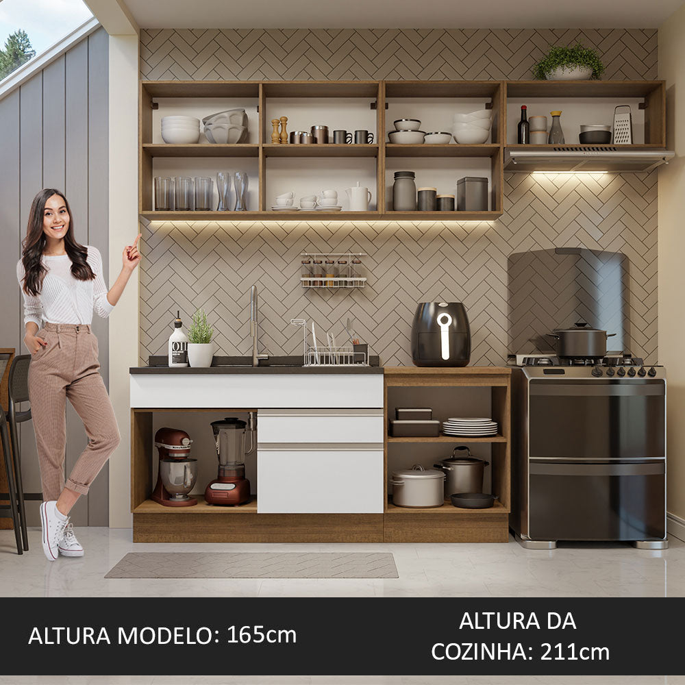 Armário de Cozinha Completa 260cm Rustic/Branco Glamy Madesa 03