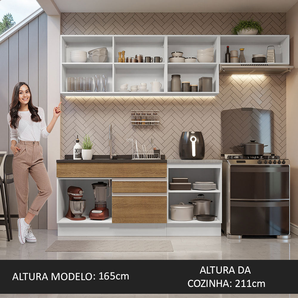 Armário de Cozinha Completa 260cm Branco/Rustic Glamy Madesa 03