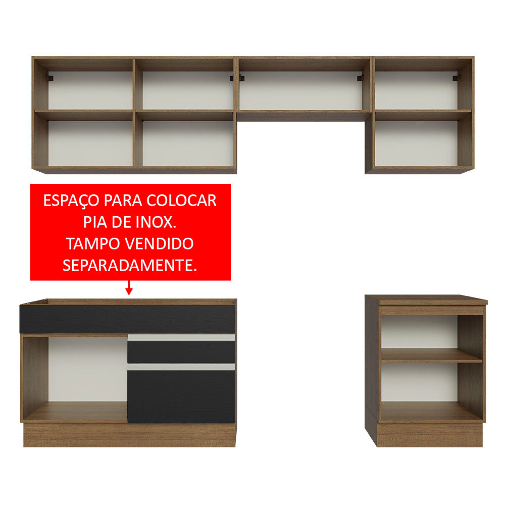 Armário de Cozinha Completa 260cm Rustic/Preto Glamy Madesa 04