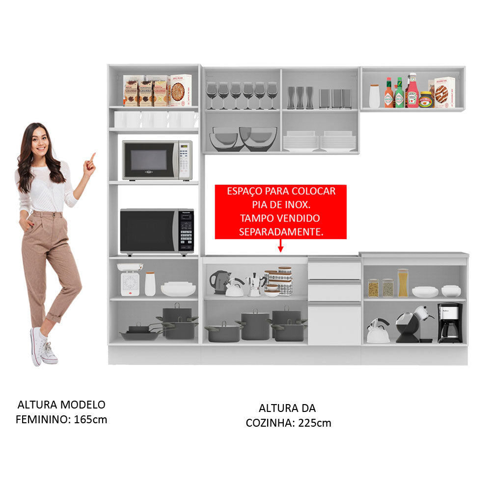 Armário de Cozinha Completa 270cm Branco Viena Madesa 02