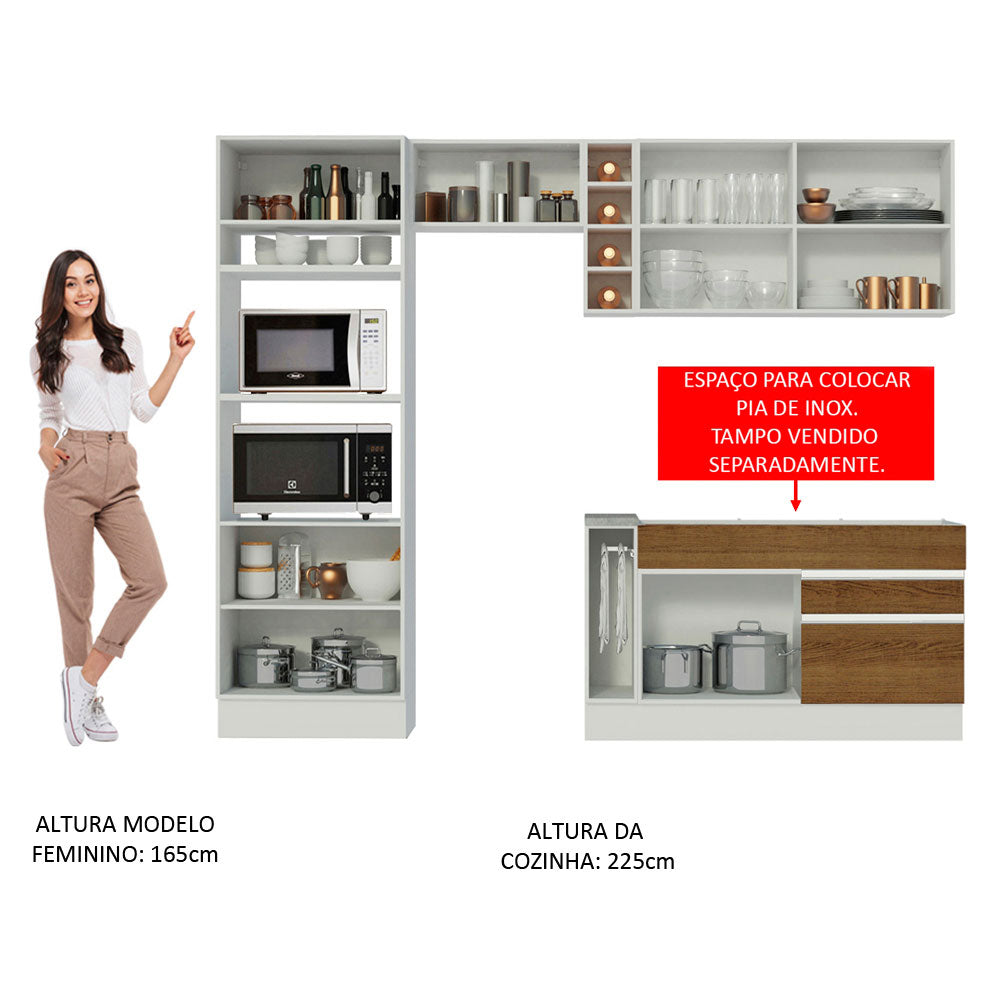 Armário de Cozinha Completa 270cm Branco/Rustic/Crema Jade Madesa 08