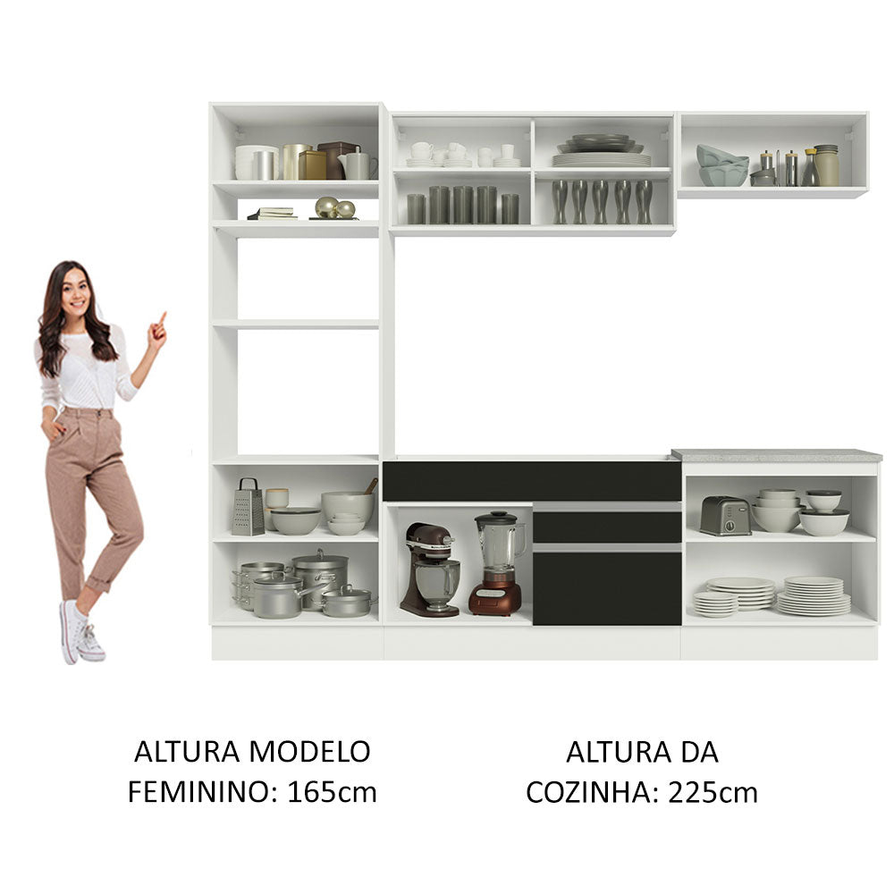 Armário de Cozinha Completa 270cm Branco Preto Glamy Madesa 10