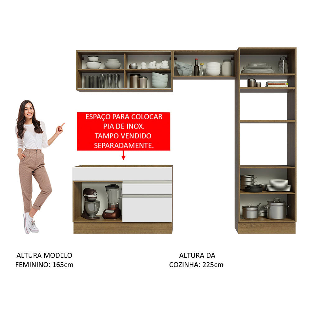 Armário de Cozinha Completa 270cm Rustic/Branco Glamy Madesa 12
