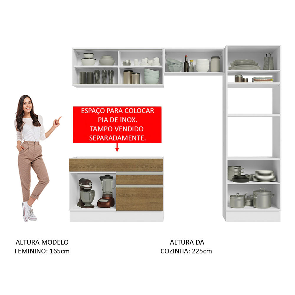 Armário de Cozinha Completa 270cm Branco/Rustic Glamy Madesa 12