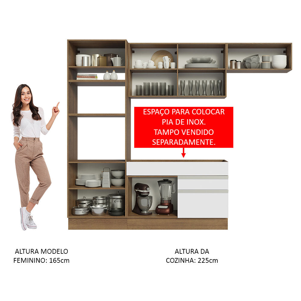 Armário de Cozinha Completa 270cm Rustic/Branco Glamy Madesa 15