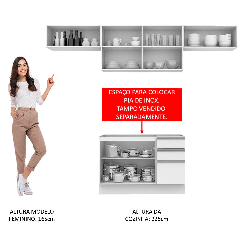 Armário de Cozinha Compacta 280cm Branco Marina Madesa 01