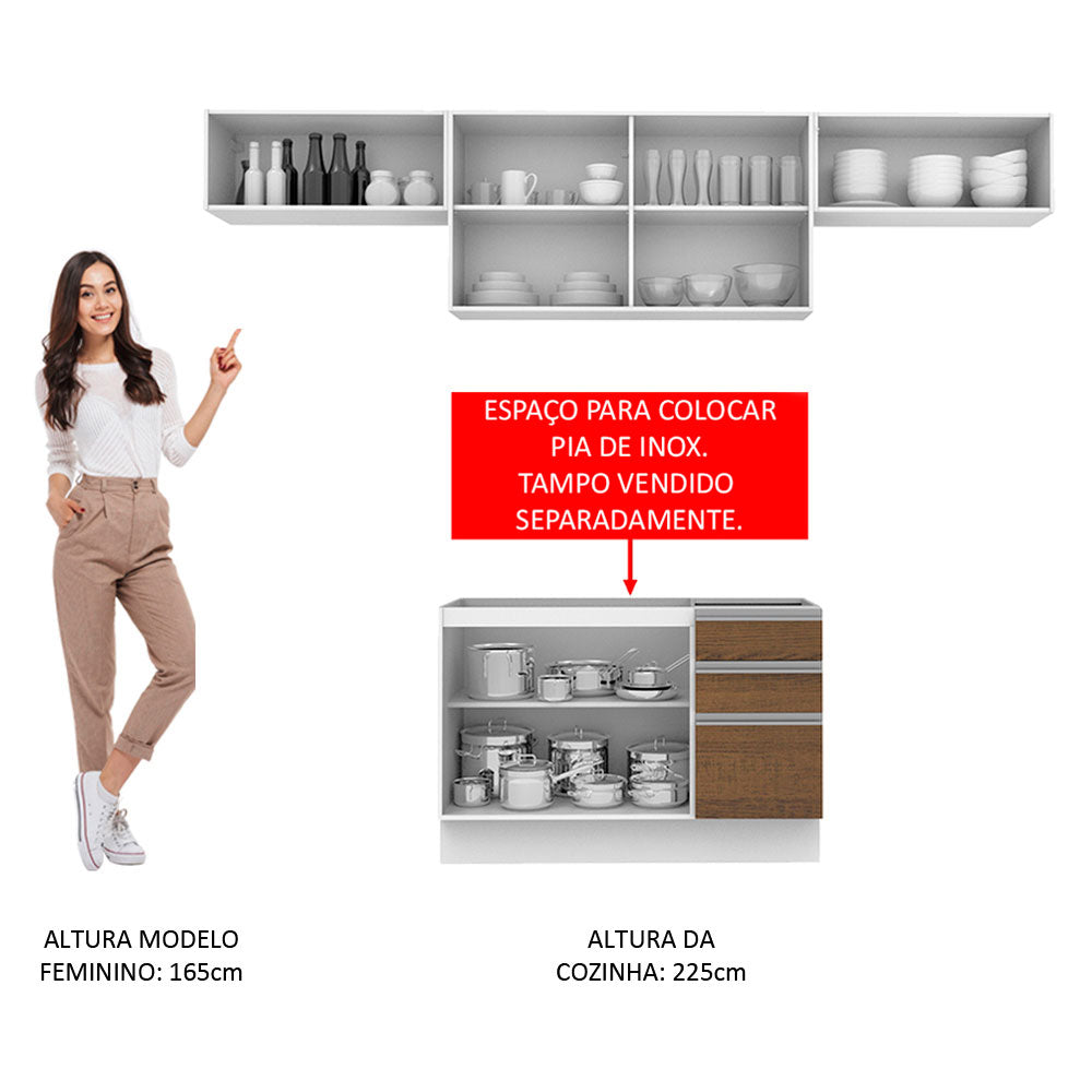 Armário de Cozinha Compacta 280cm Branco/Rustic/Branco Marina Madesa 01