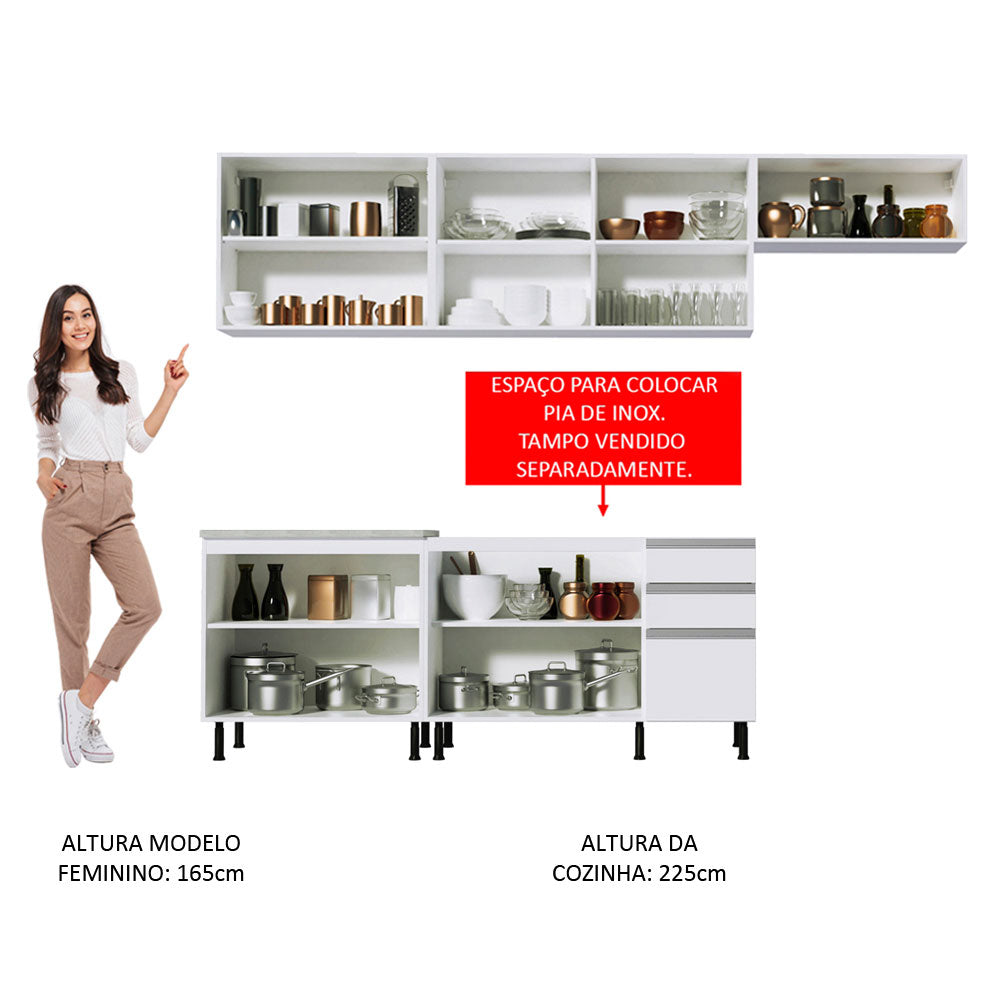 Armário de Cozinha Completa 280cm Branco Marcela Madesa 03SR