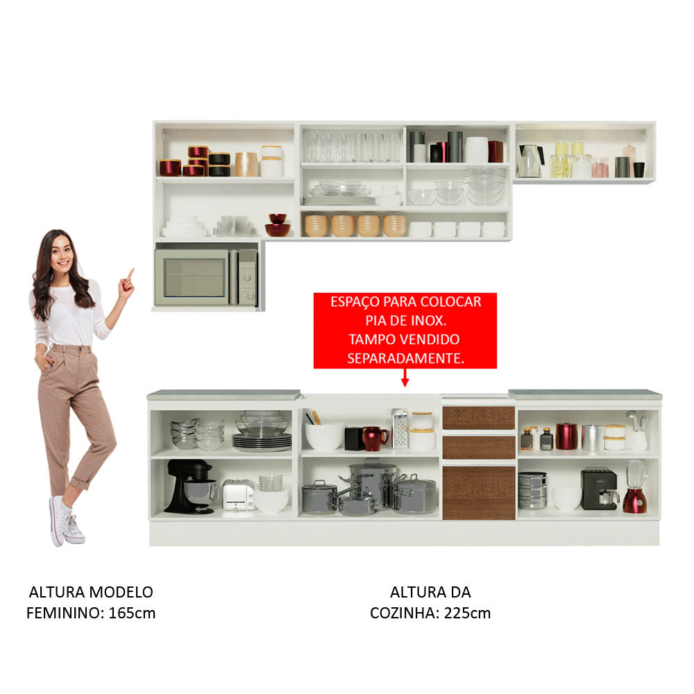 Armário de Cozinha Completa 280cm Branco/Rustic/Branco Genova Madesa 04