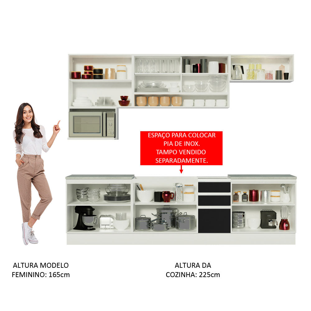 Armário de Cozinha Completa 280cm Branco/Preto/Rustic Genova Madesa 04